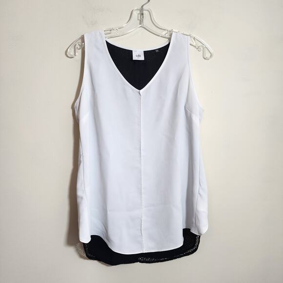 CAbi Domino sleeveless split back lace mesh under lay tank top womans sz S 3076 - Picture 2 of 12